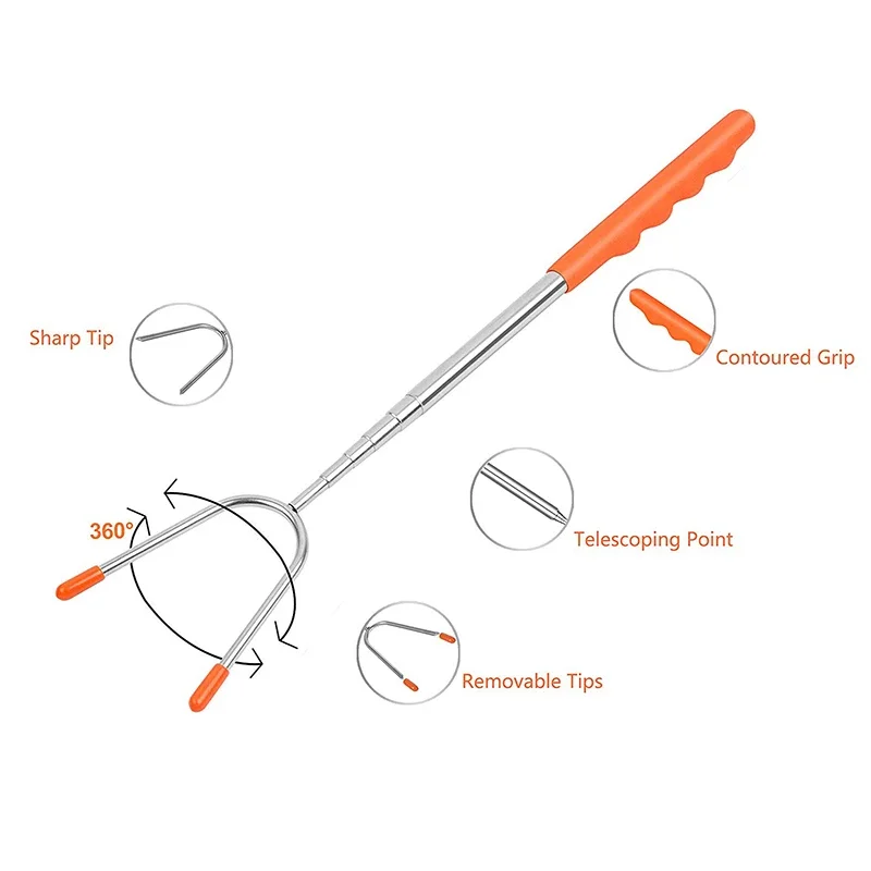5PCS/Lot Marshmallow Roasting Sticks Skewers Hot Dog Telescoping Rotating Forks Extra Long 45 Inch Stainless BBQ Barbecue Forks