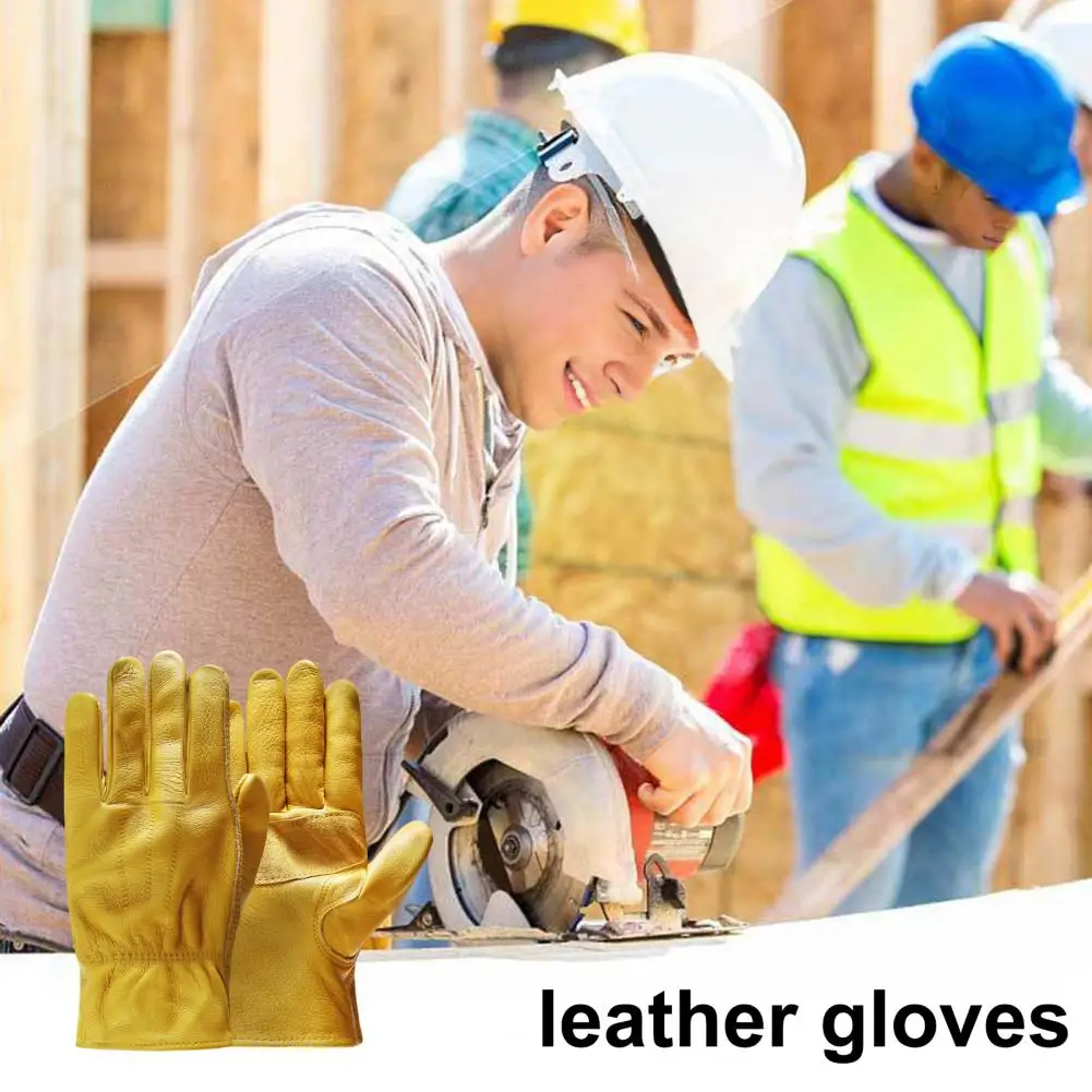 

Flex Grip Leather Work Gloves Stretchable Wrist Tough Cowhide Working Glove Resistant Knit Wrist Canvas Backing Safety Supplies