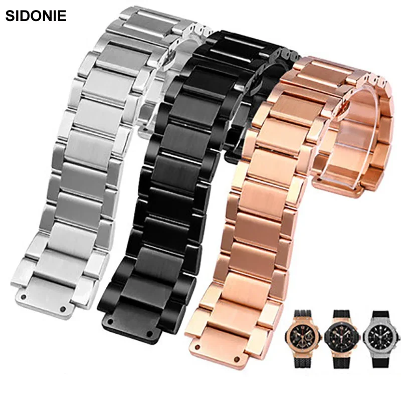 

27*19mm Stainless Steel Strap Silver For Hublot Watch Belt Bracelet Big Bang Classic Fusion Series Men Women Watchbands