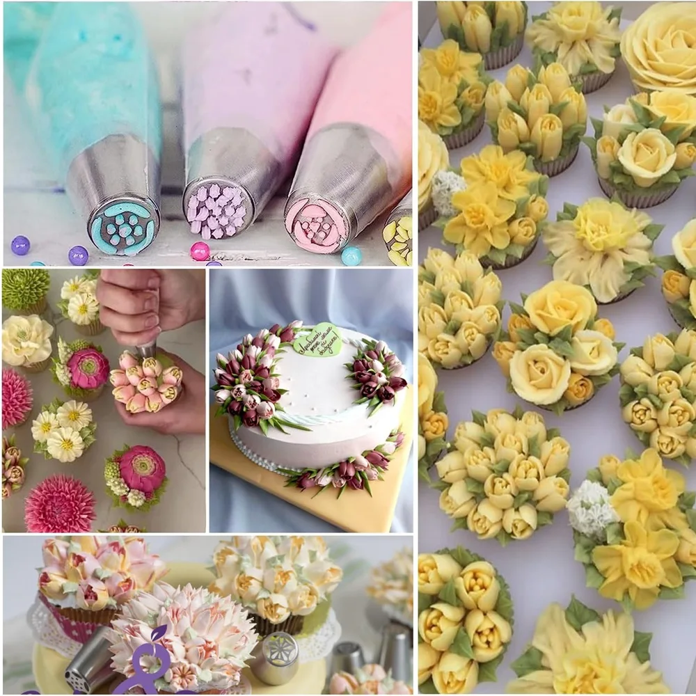 33pcs Russian Tulip Frosting Piping Nozzle Pastry Cream Tip Stainless Steel Nozzle Set Candy Decorating Utensils Baking CakeTool cake decorating tip set baking supplies cake icing nozzles baking nozzle set cake decorating nozzle set