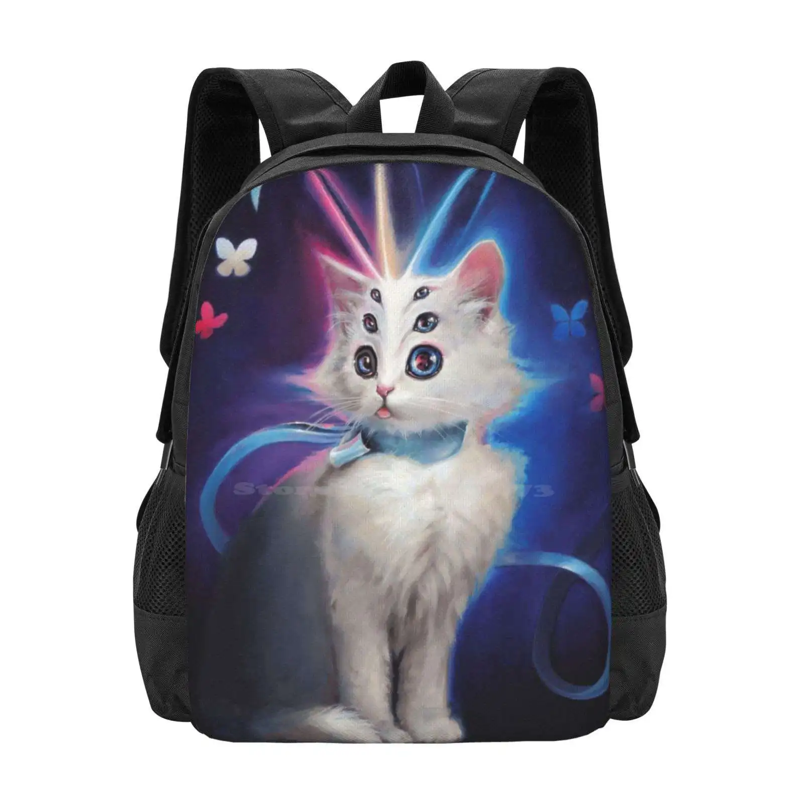 

Buttons The Cat Fashion Pattern Design Travel Laptop School Backpack Bag Cat Kitty Kitten Animal Pet Feline White Surreal