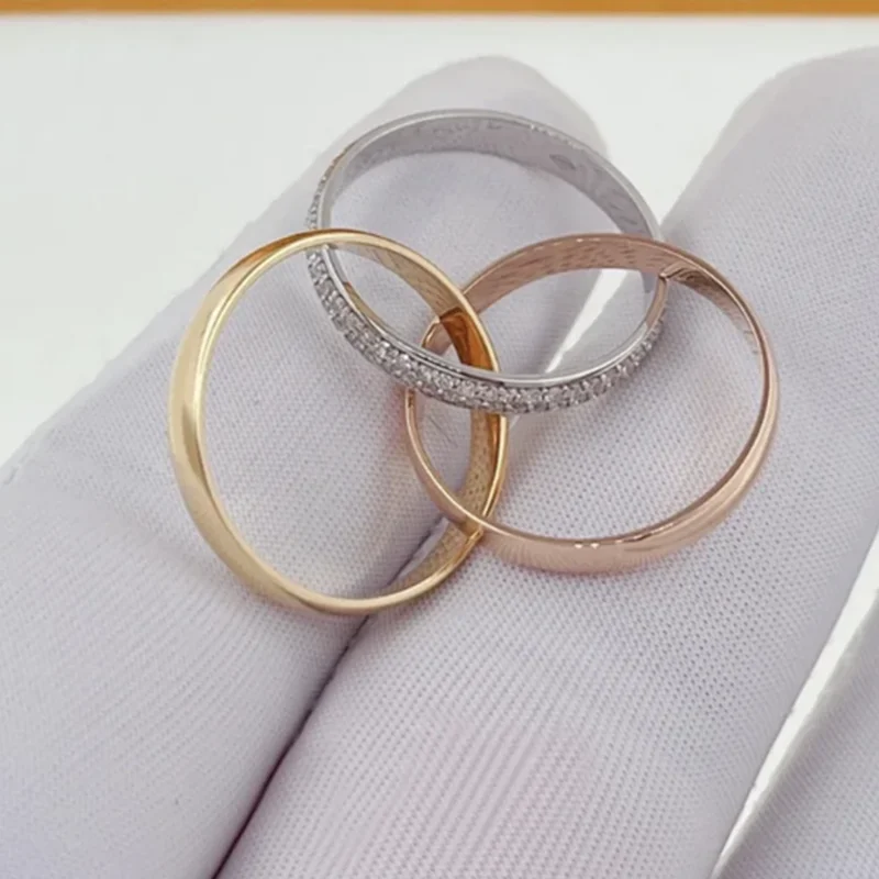 925 Sterling Silver High Quality Tricolor 3-in-1 Ring for Women Fashion Classic Luxury Jewelry Party Gift