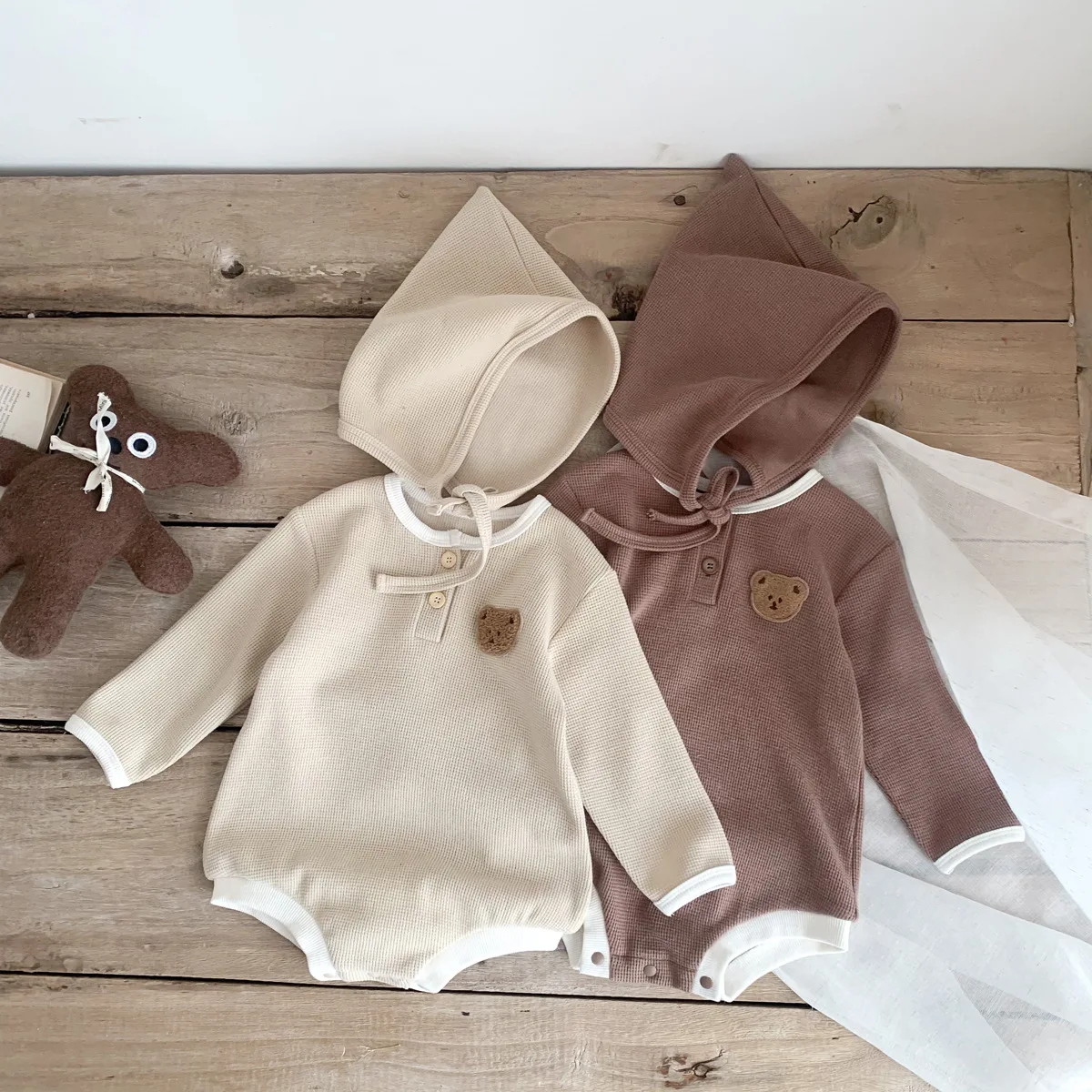 0-2 Years Old Baby Unisex Romper with Hat Autumn Baby Boys Girls Long Sleeved Bodysuit Cotton Newborn Baby Jumpsuit 3