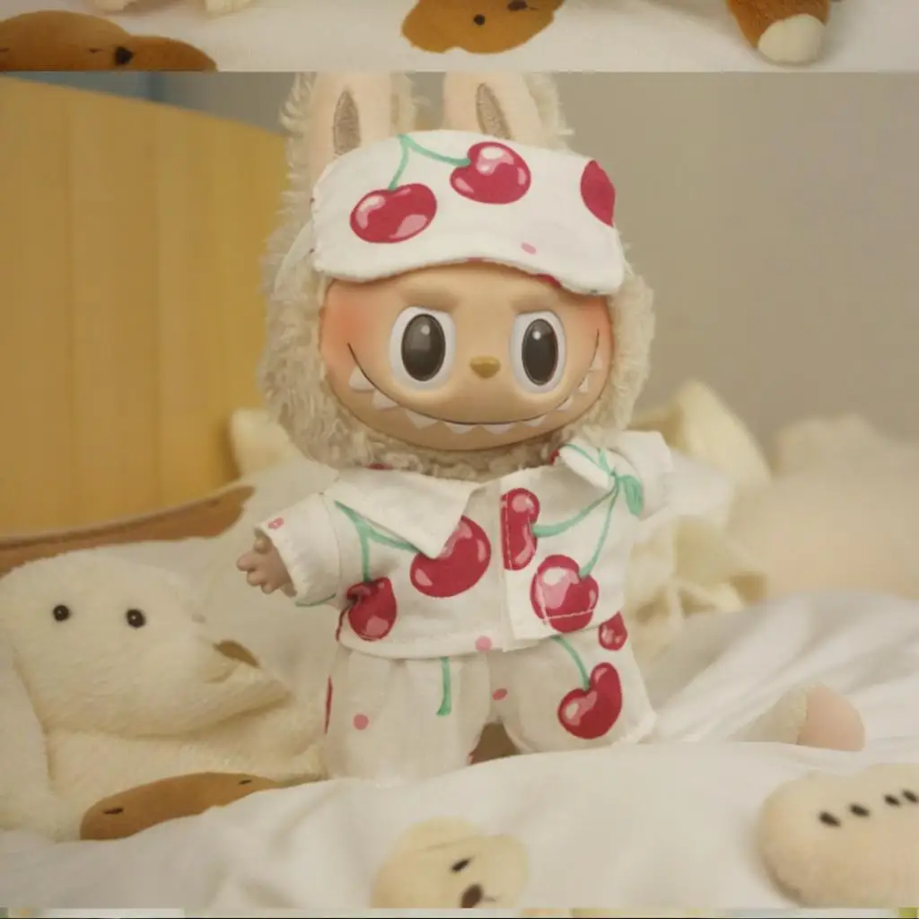 Cherry pajamas with Eye mask Doll clothes For Labubu big into