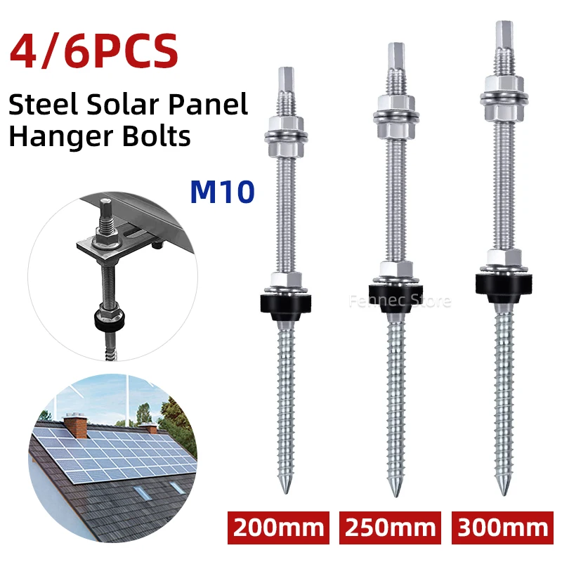 

Solar Hanger Bolts Solar Panel Roof Mounting Screws 4/6pcs M10 Solar Accessories Photovoltaic Roof Bracket 304 Stainless Steel