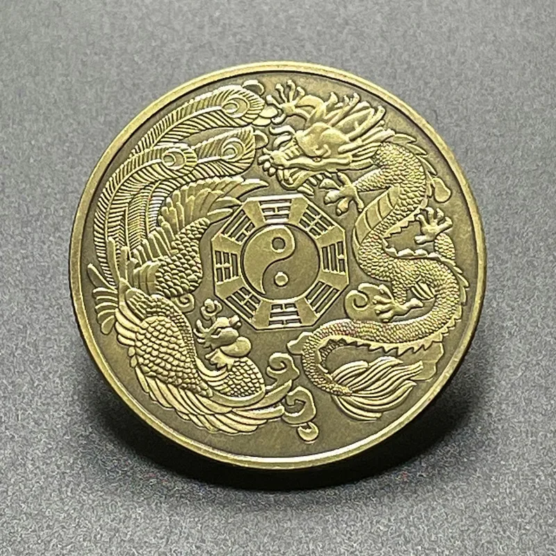 

Chinese Feng Shui Lucky Souvenir Coins Yin Yang Dragon Phoenix Commemorative Coin Tai Chi Collection Souvenir