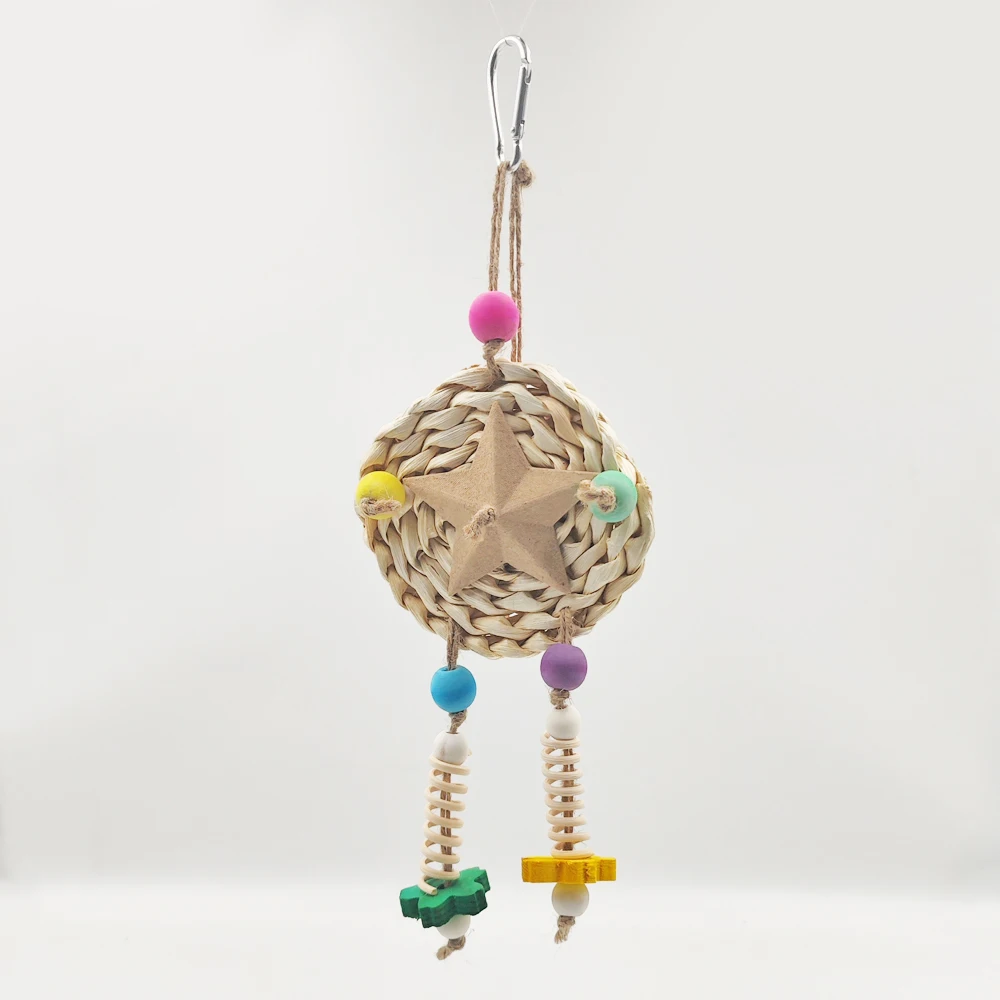 Random Color Rattan Parrot Swing Chew Toy with Wood Ball Interactive Hanging Bite Toys for Pet Birds Parrots Cage Decor Supplies