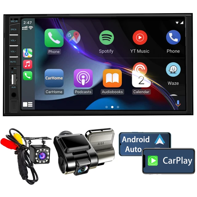 Autoradio 2 Din Car Radio de Navigation de Voiture stéréo avec Double  Bluetooth GPS Écran Tactile 7 '' HD Carplay Navigation avec Caméra de  Recul/Micro SD/USB -…