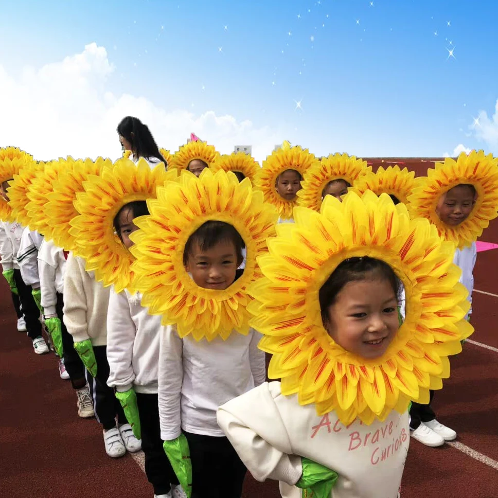 Party Supplies Headgear Flower Clown Mask Sunflower Sports Hand Take Flower Dance Props Children's festival celebration supplies