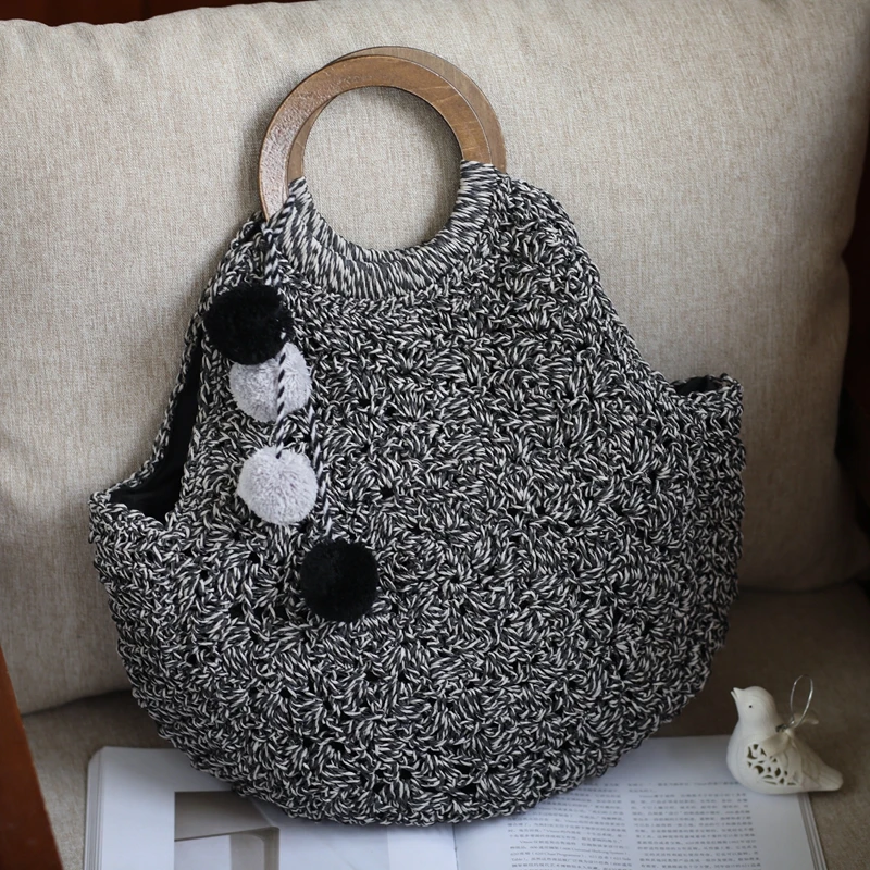 Fashion New Summer Womens Handbag Handmade Straw Woven Bag Simple Woven Straw Bag Japanese Versatile Leisure Travel Vacation Bag