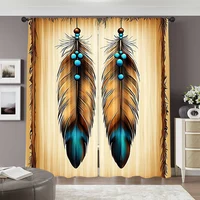 2pcs, spring summer Curtains Retro feather Indiana ethnic culture style simple Yarn Curtains Durable Polyester Outdoor 2