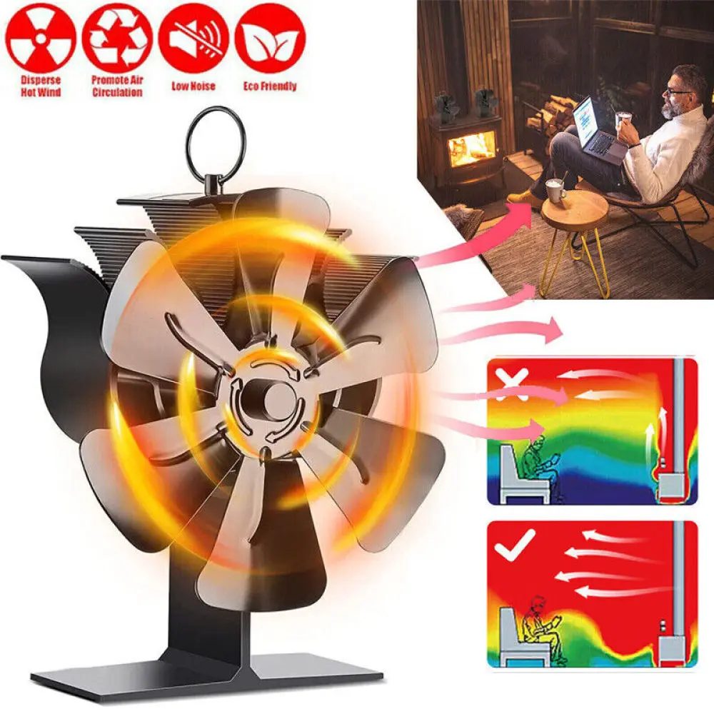 6 Blade Cocoon Warm Stove Burning Fan For Wood Log Burner Fireplace Fan  Quiet Environment Heat Fire