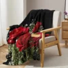 3d Print Blanket Babysbreath and Roses in Black Ground Throw Blanket Green and Red Floral Soft Fleece Blanket for Couch Bed 5