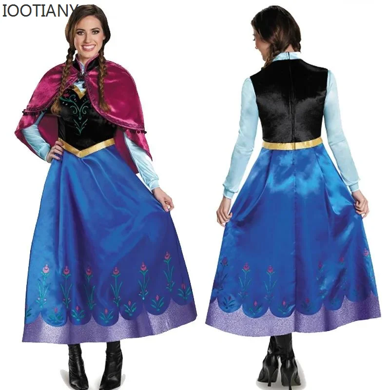 

Fairy Tale Party Dresses For Women Frozen Anna Princess Long Dress Adults Snow Queen Elsa Cosplay Costume Halloween Fancy Dress