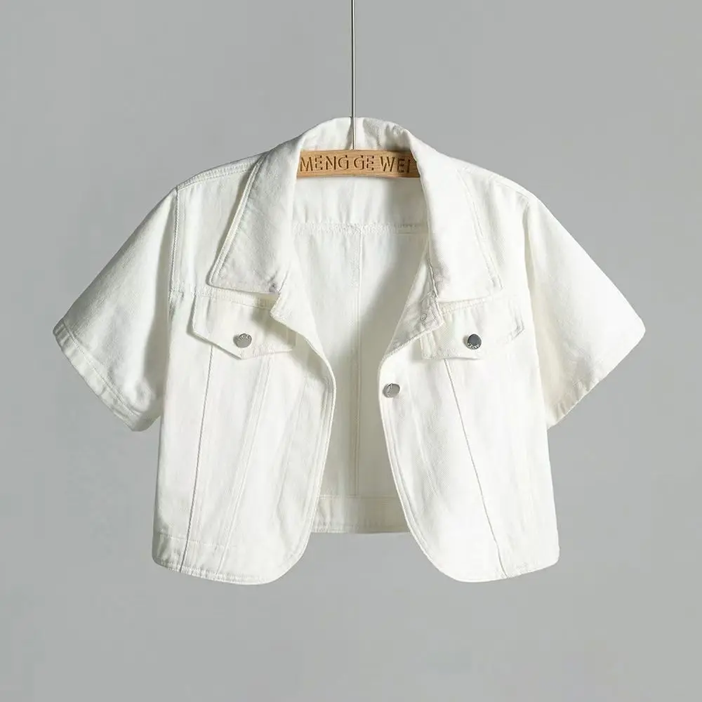2026 New Summer New Short Sleeve Denim Coat Women Fashion White Short Thin Shawl Cardigan Jeans Jacket Female Loose Outerwear