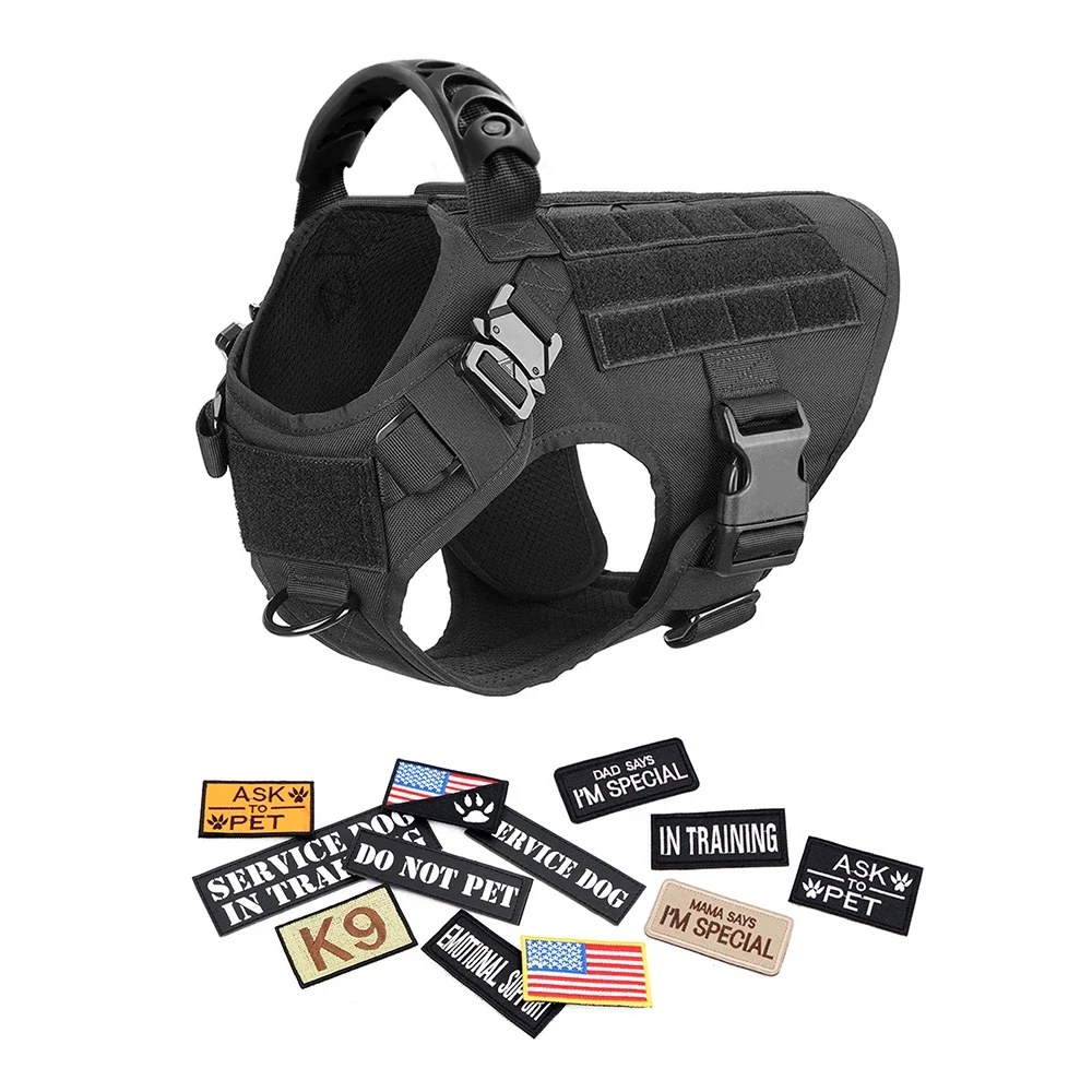 Large Dog Harness with Patches Pet Collar Leash Molle Pouches Training Walking Vest Dog Harnesses For Big Dogs German Shepherd pet harness leash set pet harness set