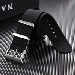 Premium Woven Nylon Sport Watchband - One Piece Weave Strap, High Quality Fabric - 22mm (Black)
