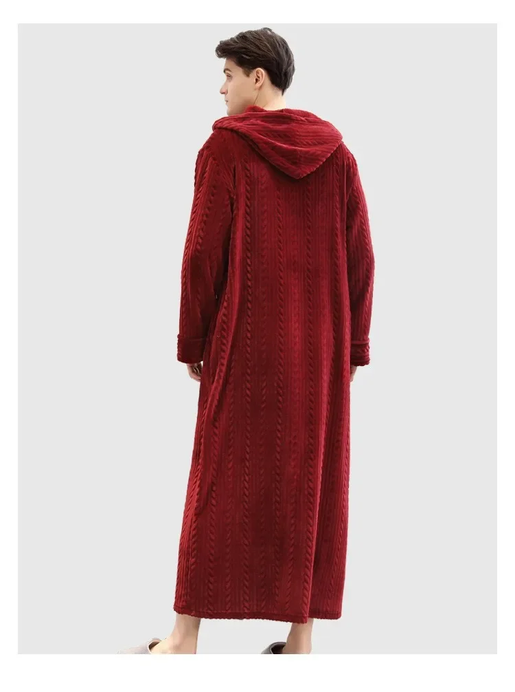 Men's Plus Fat and Oversized Home Clothes Winter Flannel Pajamas Zipper Bathrobe Warm Pajamas Solid Color Long Pajamas 8 undefined