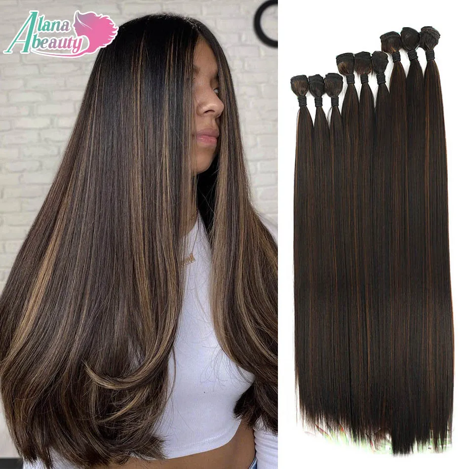Synthetic Bone Straight Hair Bundles Fake Fibers Hair Extensions