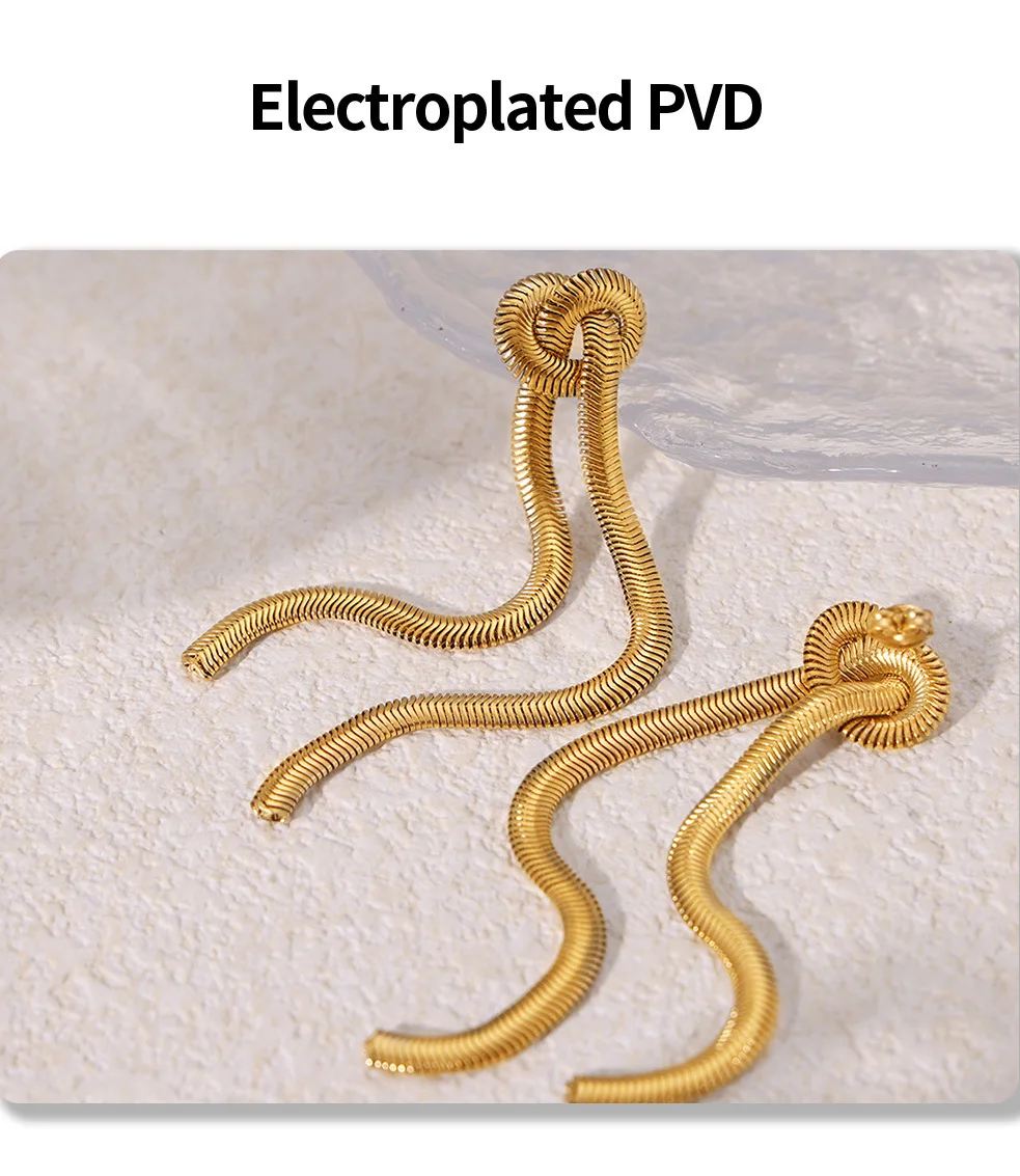 Modisches Edelstahl PVD-Vergoldetes Halsketten-Ohrringe-Set Damen Lange Klingenkette Wasserdichter Schmuck Zubehör Großhandel – Detail 5