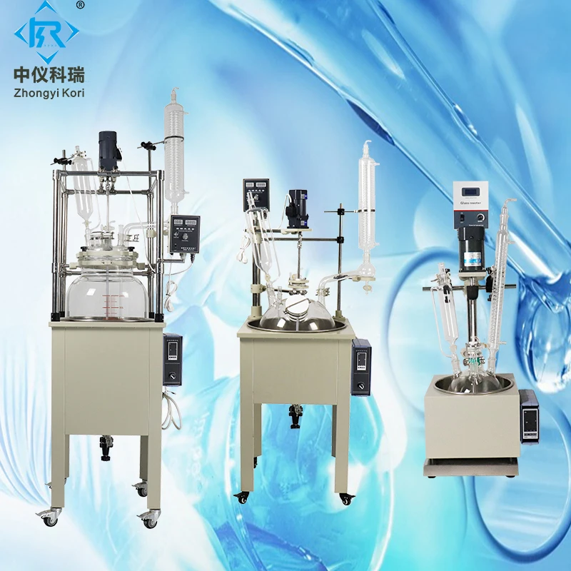 DF-1L heating mantle single layer glass reactor with laboratory Chemical reactor stirrer and Pyrex glass reactors price for sale