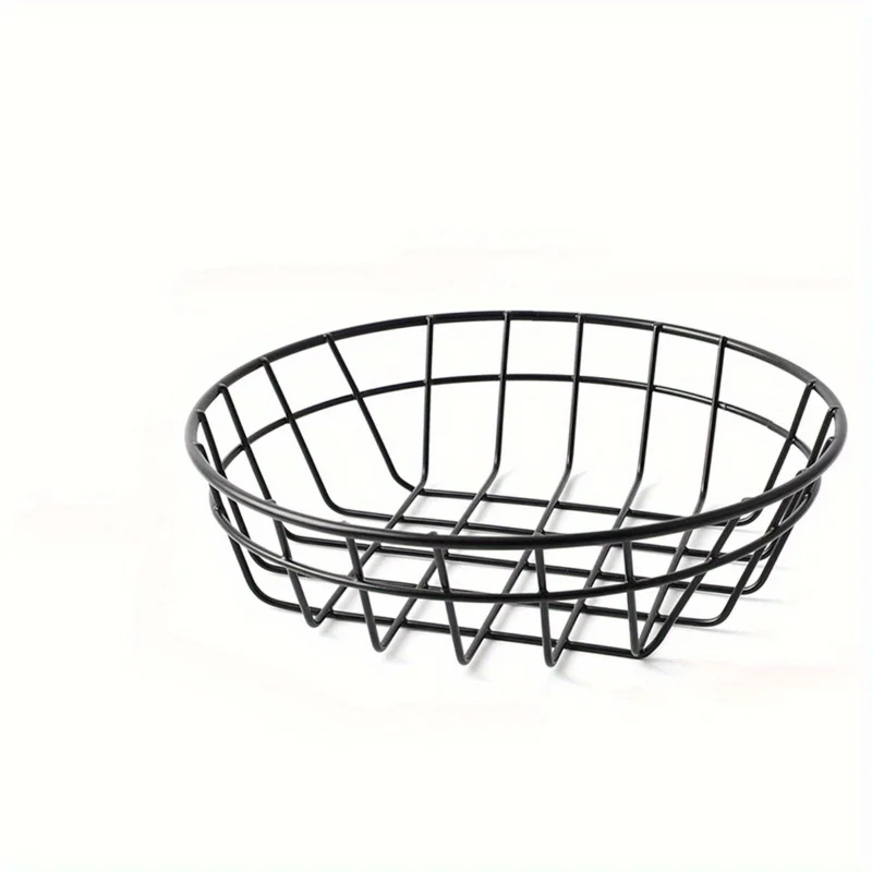 1pc Stylish Black Wire Iron Basket for Fruit, French Fries, and Food Serving - Kitchen Accessory with Elegant Design