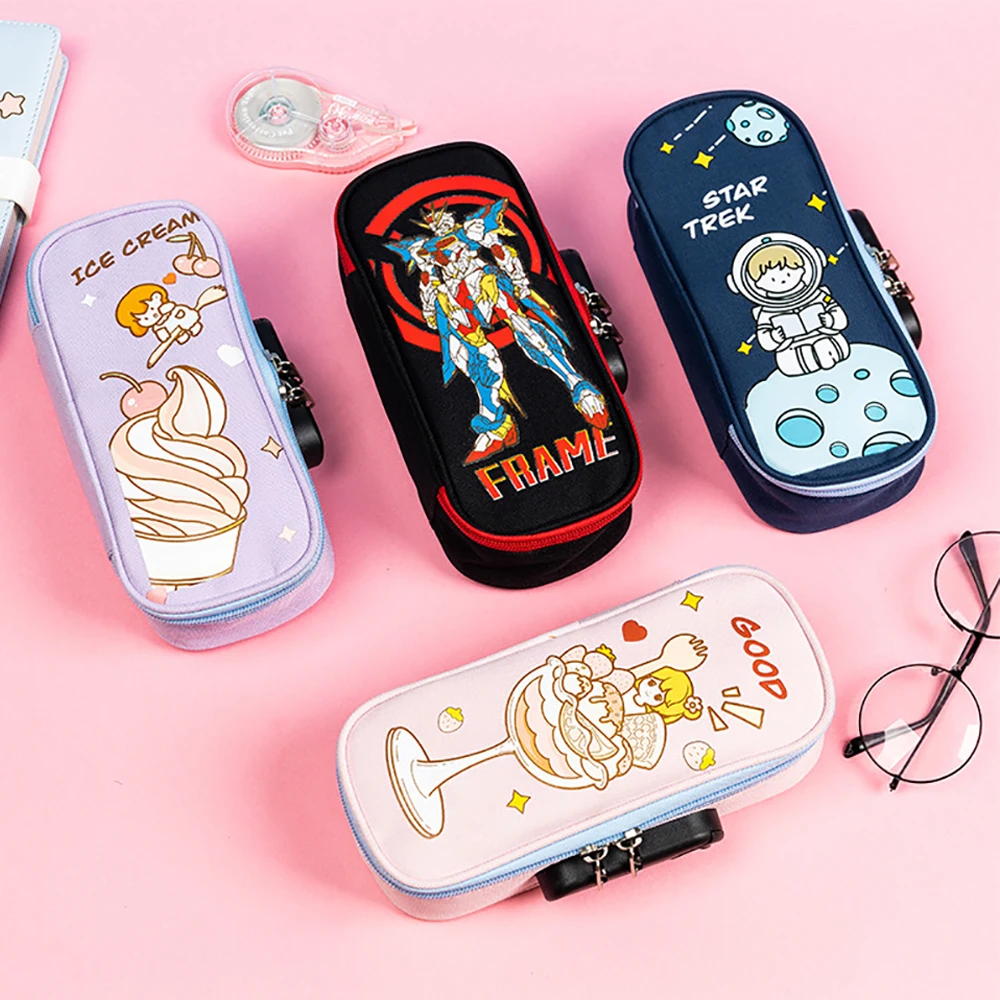 

1pc Large Capacity Pencil Case Pen Holder Cute Cartoon Password Lock Pencil Bag For Girls Boy Kids School Stationery Pencil Box
