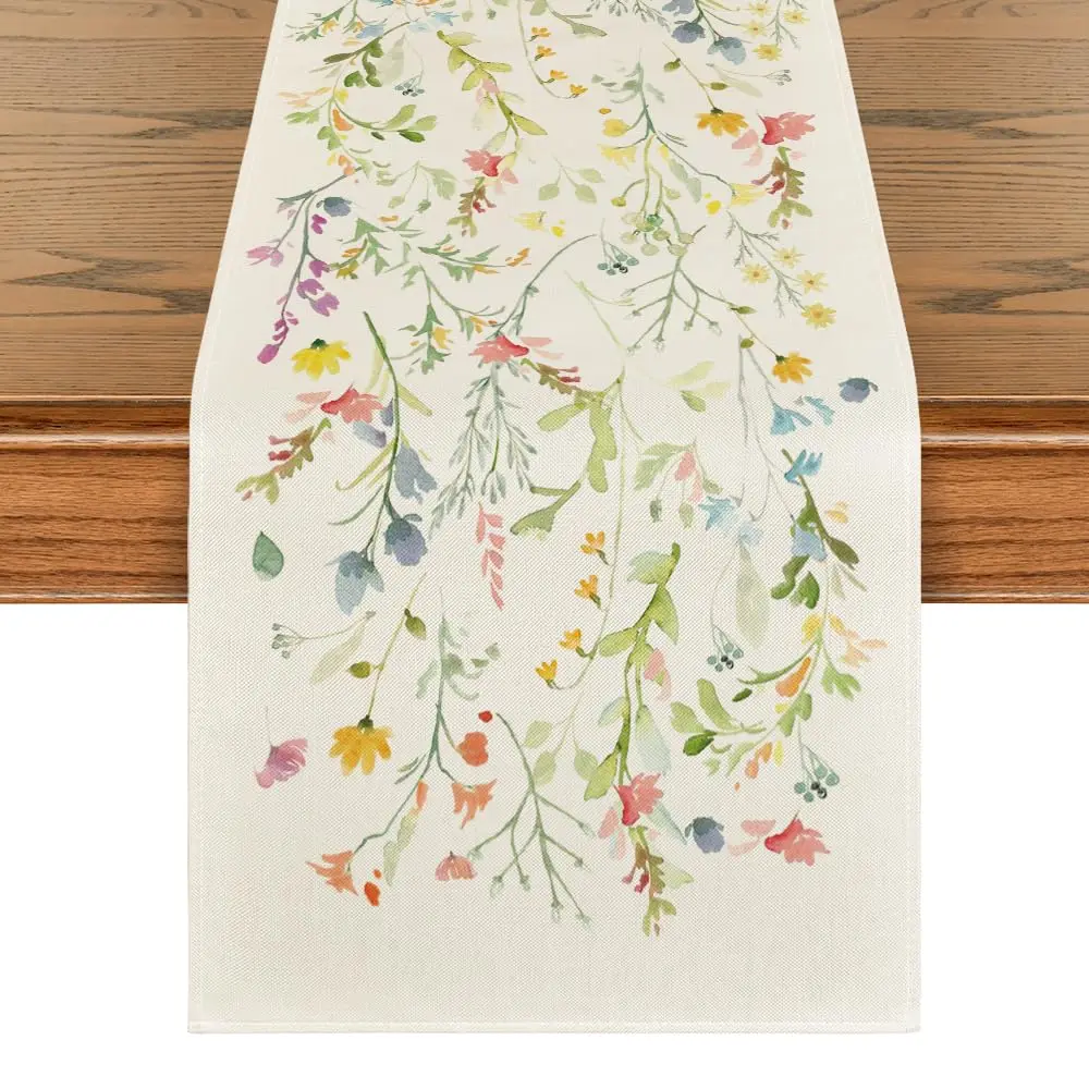 

Wildflowers Bloom Flowers Spring Table Runner, Seasonal Summer Floral Kitchen Dining Table Decoration for Home Party Decor