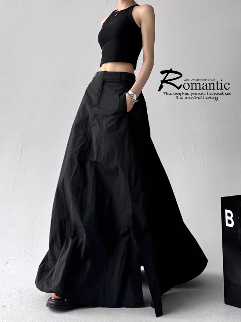 SuperAen 2025 Summer New Solid Skirt for Women Sweet High-waisted High Street A-line Long Skirts