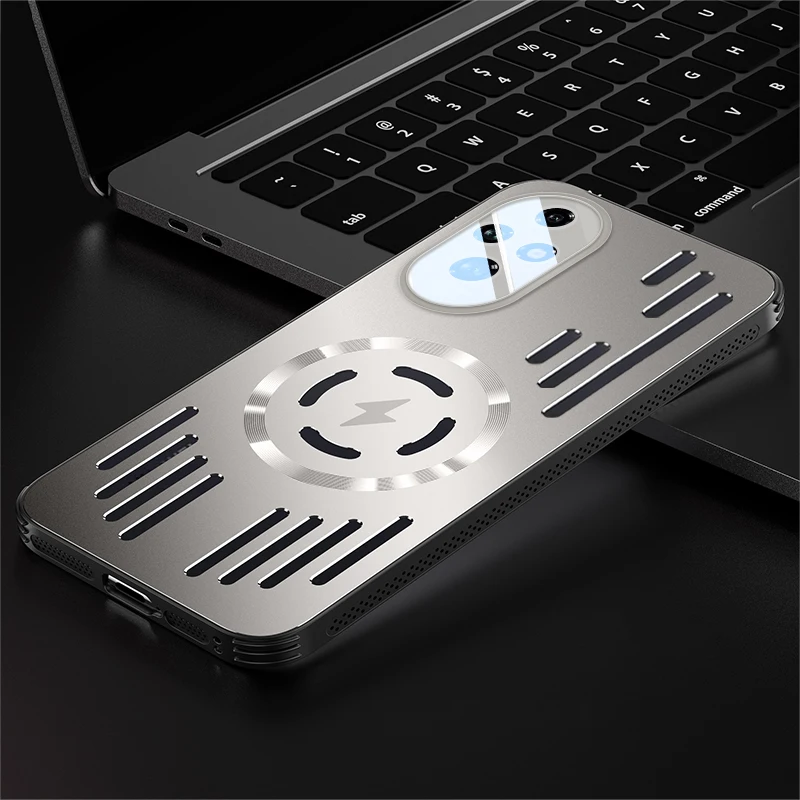 Luxury Magnetic Wireless Charging Smart Case with Hard Metal Heat Dissipation Back Cover