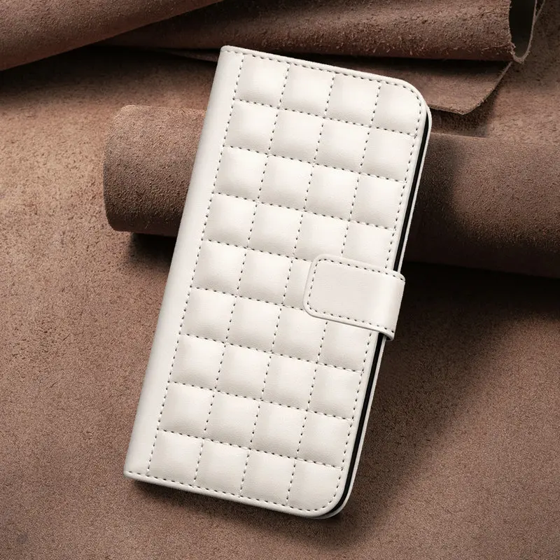 Checkered Leather Flip Case with Magnetic Closure