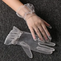 Elegant Long Transparent Mesh Gloves - Full Finger Seamless Opera & Evening Wear Sun Protection (Grey-short)