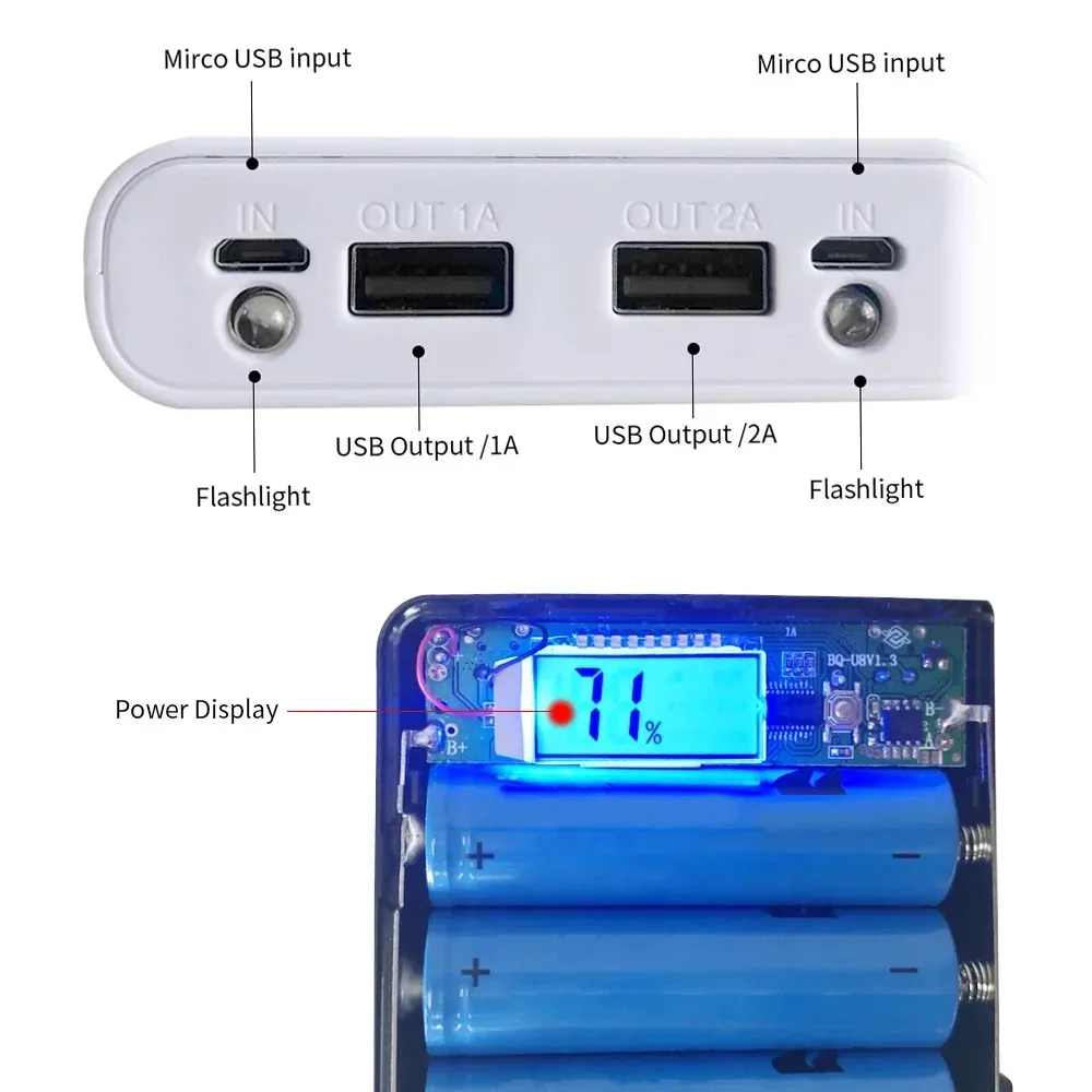 18650 DIY Battery Power Bank Dual USB Type-C 5V for Phone Charging for iPhone, Xiaomi, Huawei Storage Box Case Without Battery