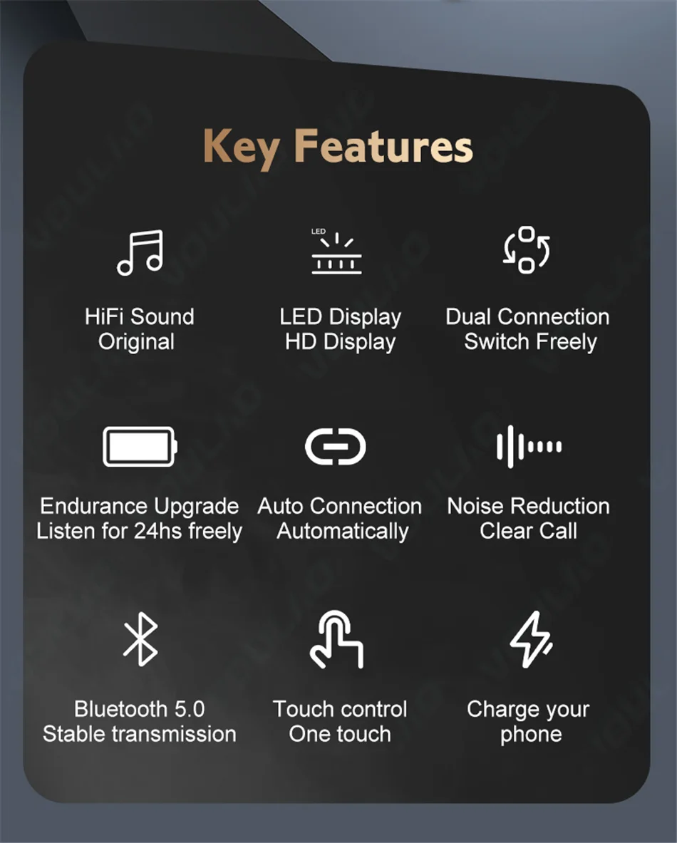 Bluetooth headset touch control zero delay wireless headset with microphone 1800mAh charging box headset_voghion.com