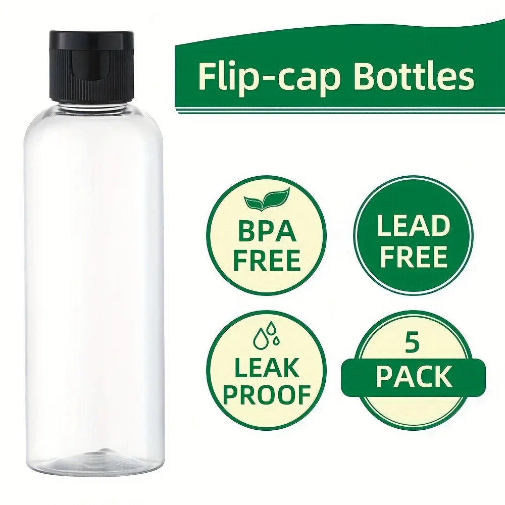 5-Pack Refillable Travel-Sized Transparent Squeeze Bottles with Flip Caps