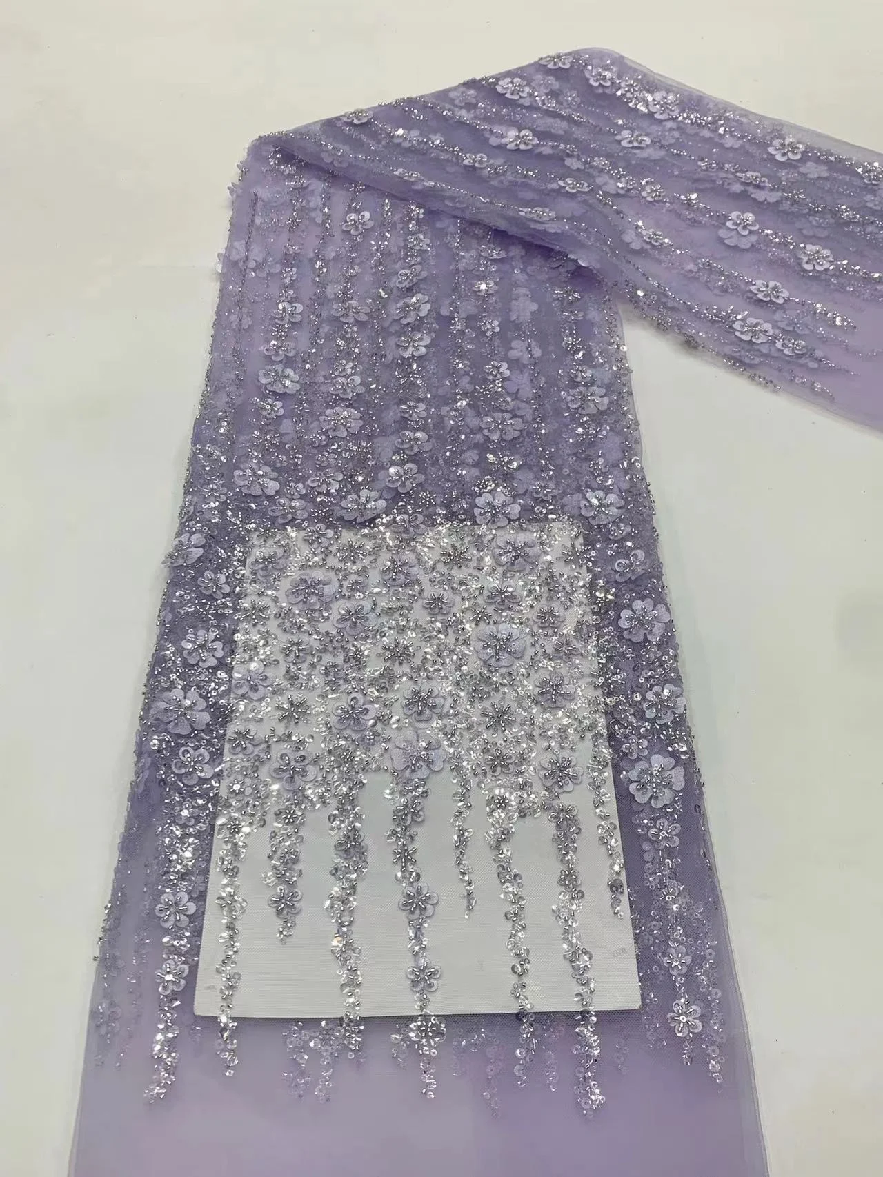

Purple Luxury African Sequins Lace Fabric 2023 High Quality French Nigerian Beaded Lace Fabric For Sewing Dress Wedding Party
