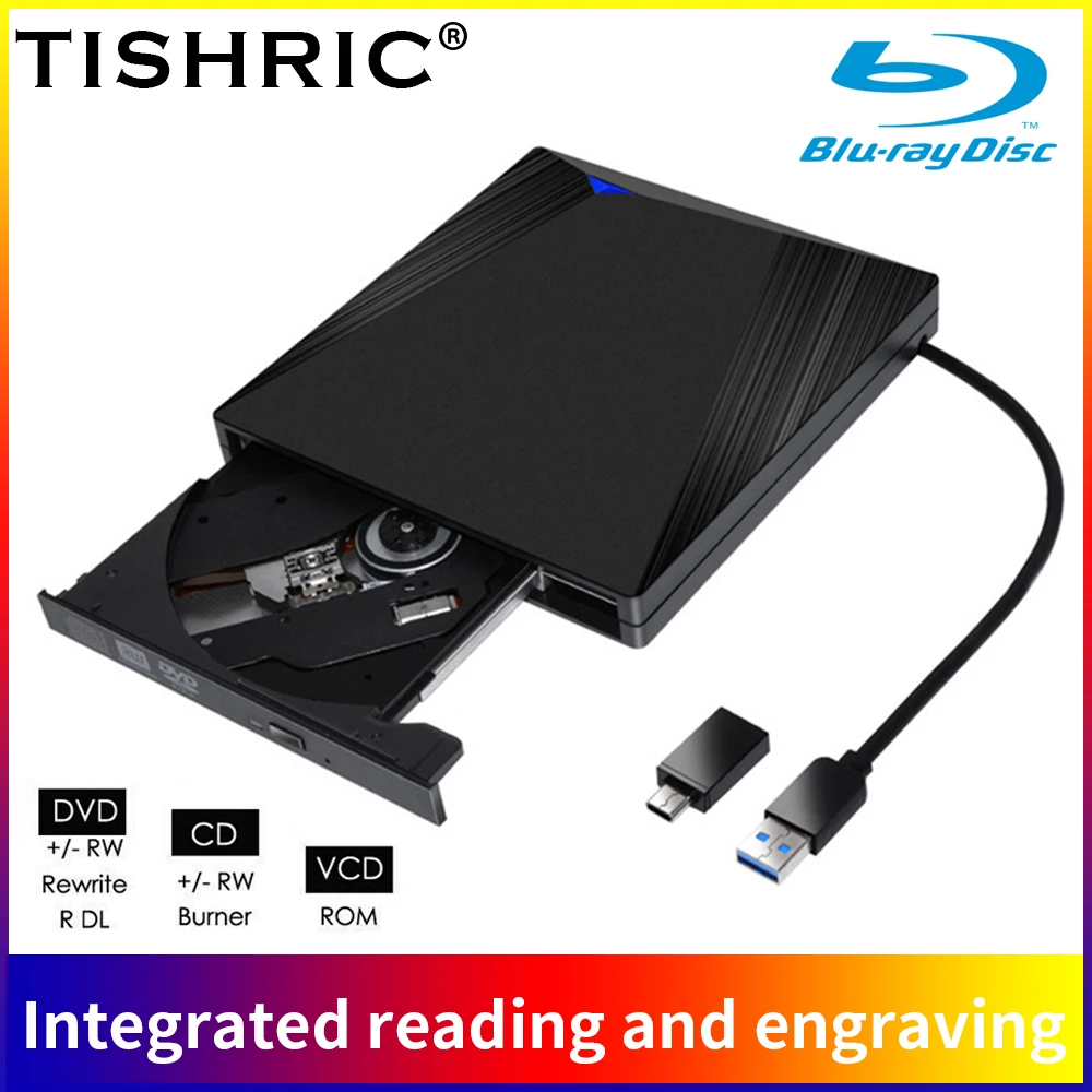 TISHRIC External CD Player Bluray Drive USB 3.0 & TypeC BluRay Burner