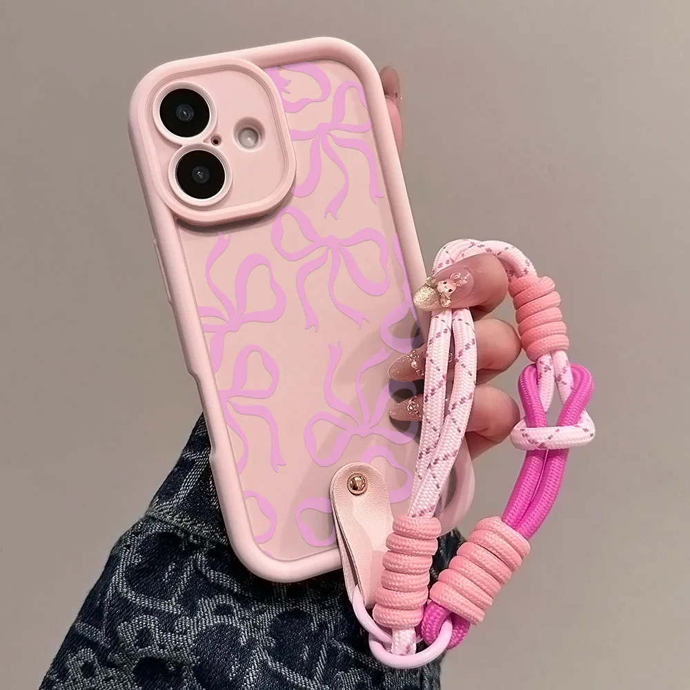 Elegant Bow Wrist Chain Lanyard Soft TPU Phone Case Cover