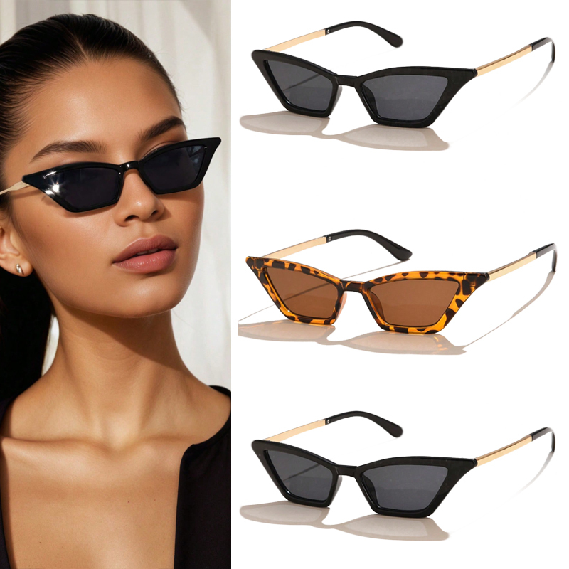 3pcs New Brand Triangle Cat Eye Sunglasses Luxury Women Square Sun Glasses Metal Design Anti-UV Outdoor Driving Eyewear UV400 ﻿