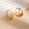 Boucles d'oreilles créoles simples et luxueuses en acier inoxydable doré, Clips d'oreilles rondes brillantes cubiques, bijoux tendance pour cadeaux de fête de mariage