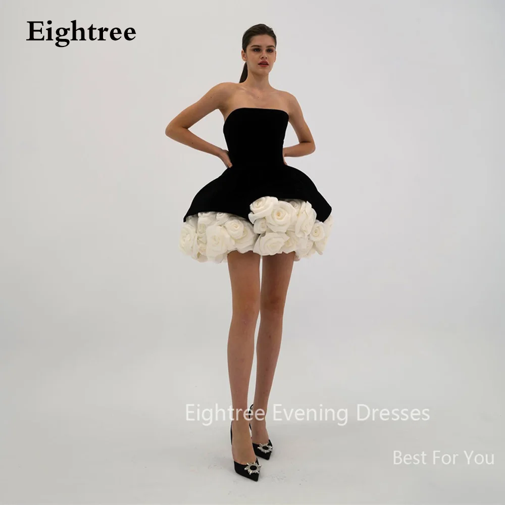 Eightree-vestidos de baile cortos de terciopelo y Organza, esponjoso minitutú 3D con flores, color blanco y negro, para fiesta de graduación
