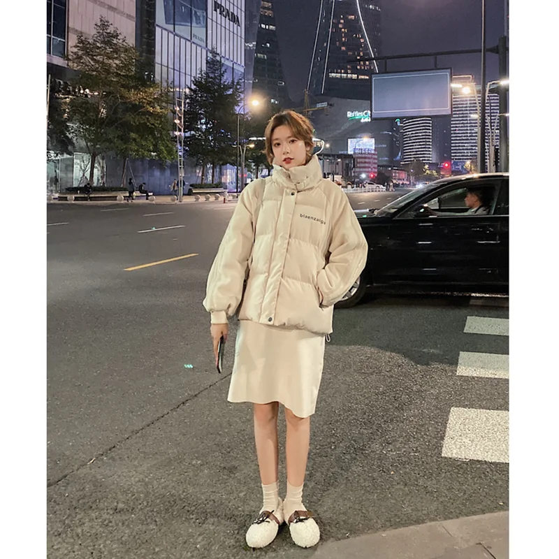 

Women's Standing Collar Keep Warm Down Jacket Loose Fashion Minimalistic Outerwear Versatile Show Thin Temperament Coat Winter
