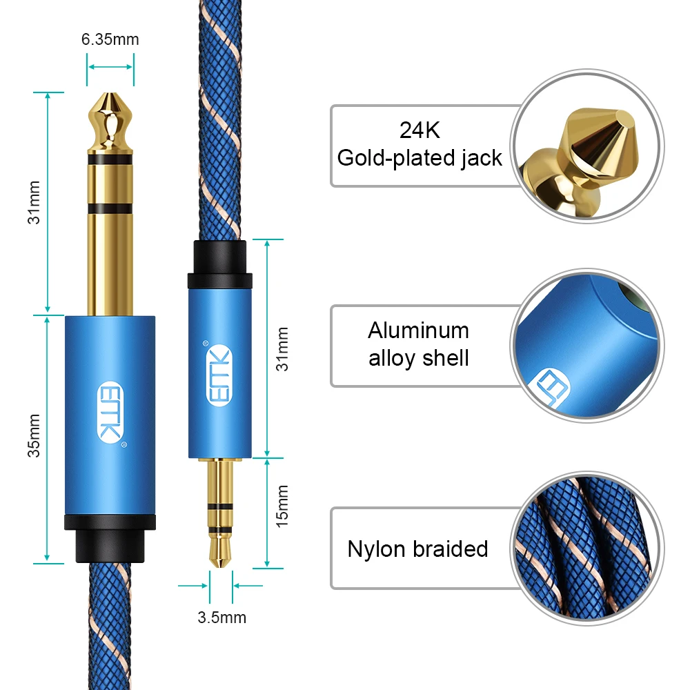 EMK 1/4 -AUX 3.5mm  ׷  ̺, AUX ڵ, ݵ ̾ ڵ, ͼ, Ʈ, Ÿ, Ŀ, 6.35mm