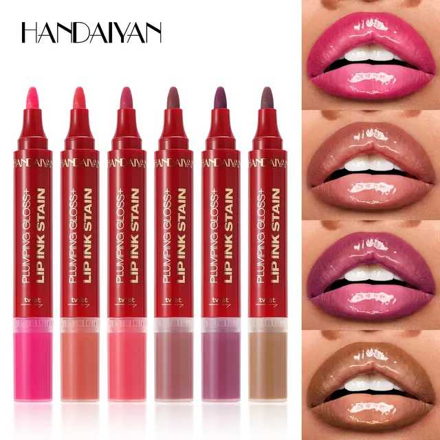 6-color double-ended lip pencil, lip oil, liquid watercolor lip pencil, moisturizing and easy-to-apply lip gloss 2