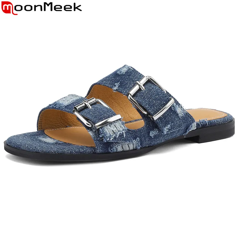 

MoonMeek New Synthetic Buckle Designer Slippers Ladies Flat With Heels Casual Slippers Women's Summer Slippers 2023