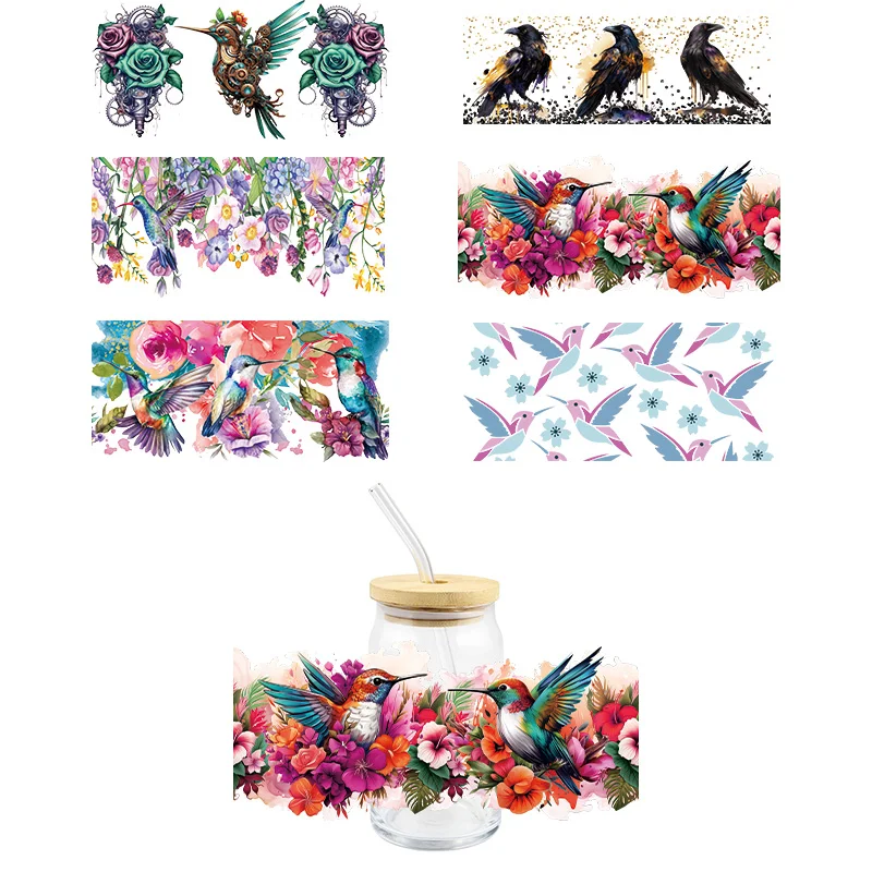 3d stickers uv dtf wrap transfer Cartoon bird UV DTF wrap transfer stickers 3D DIY colorful decal DTF wrap for 16OZ glasses cups mugs stickers