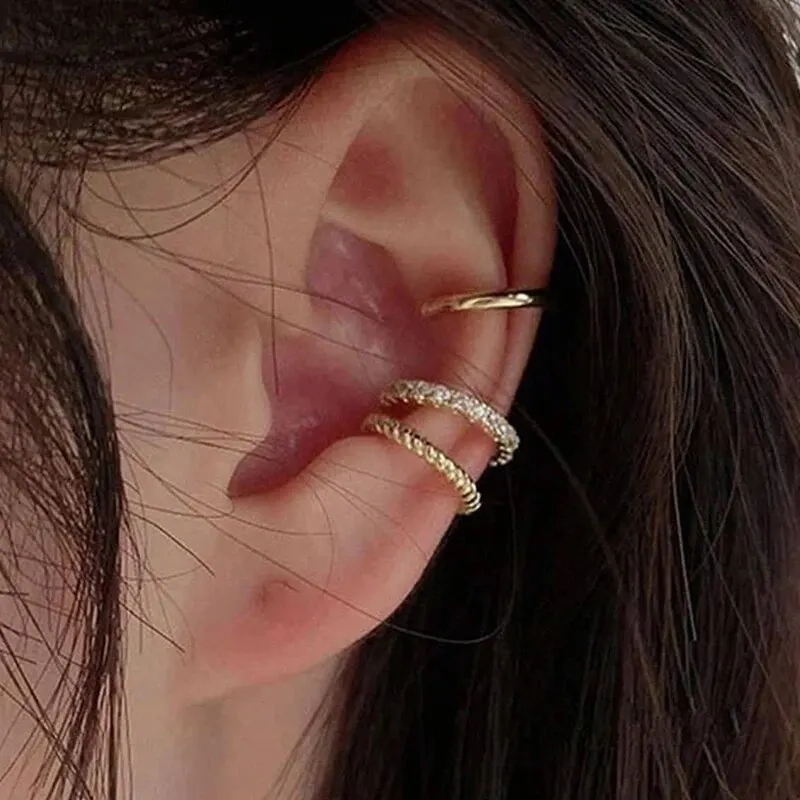 Pendientes pequeños con Clip de perlas para mujer, piedra CZ brillante, clásico, plateado, dorado, estilo Simple, uso diario, joyería de fiesta, 3 uds.