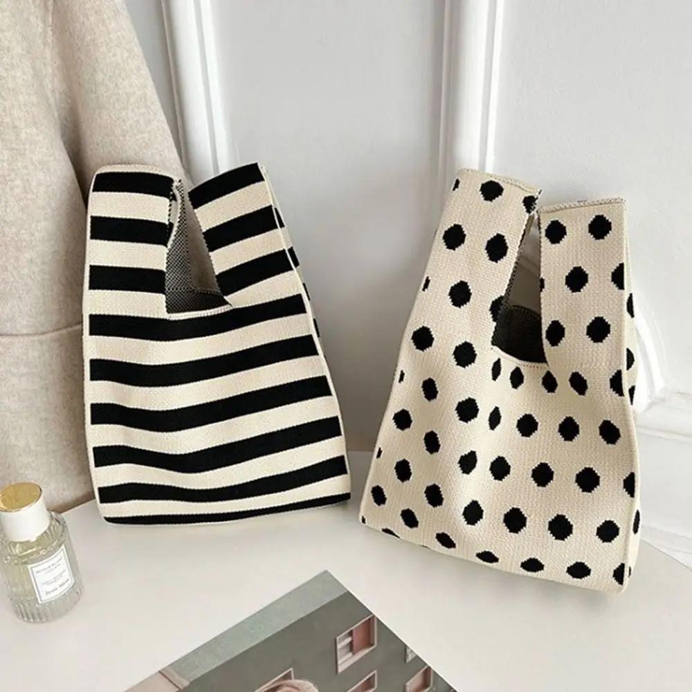 Damen Mädchen Wave Point Knot Einkaufstasche Handgelenktasche Strickhandtasche Einkaufstaschen – Detail 7