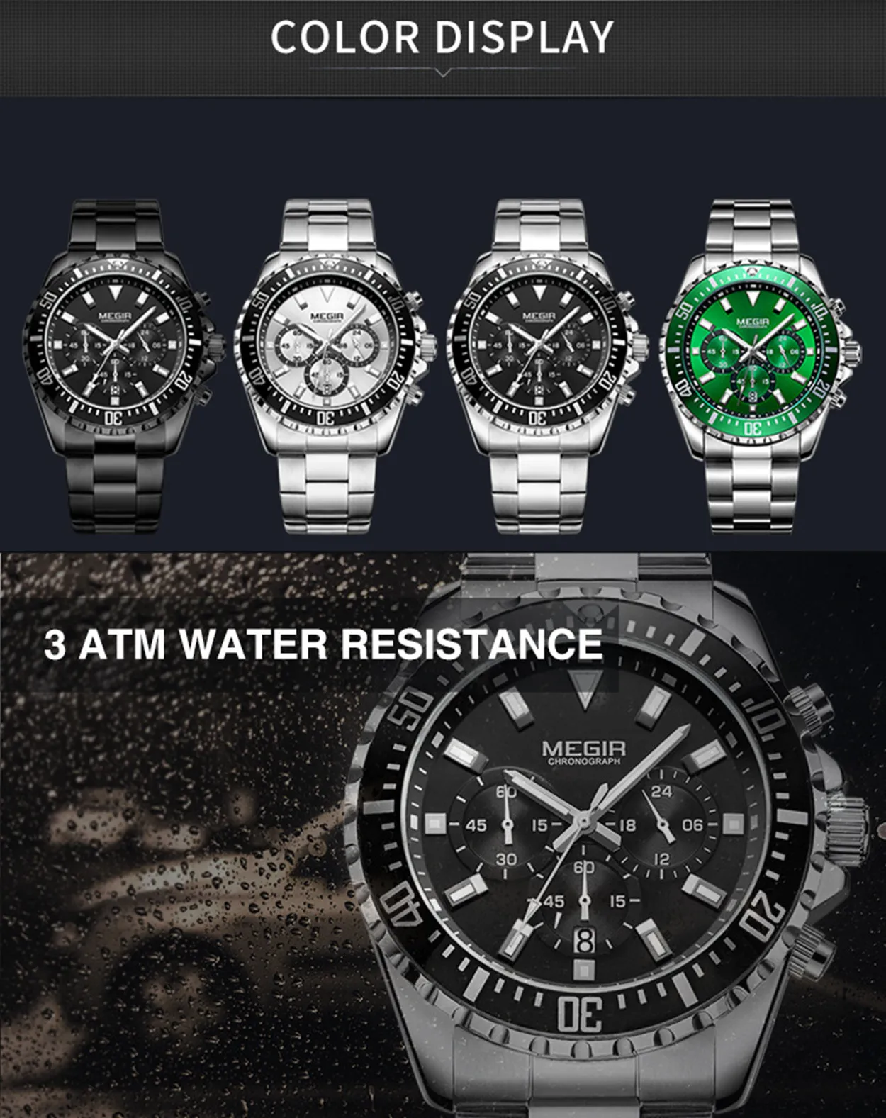 MEGIR Original Luxury Business Quartz Watch Men Stainless Steel