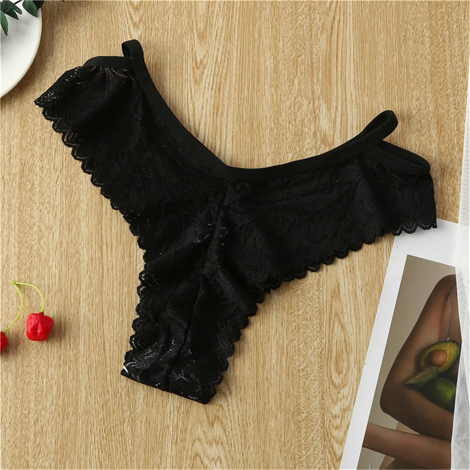 

Sexy Lingerie Women's Panties Lace Trim Transparent G-strings Thongs Solid Color Bowknot Underpants for Women Lace Underwear